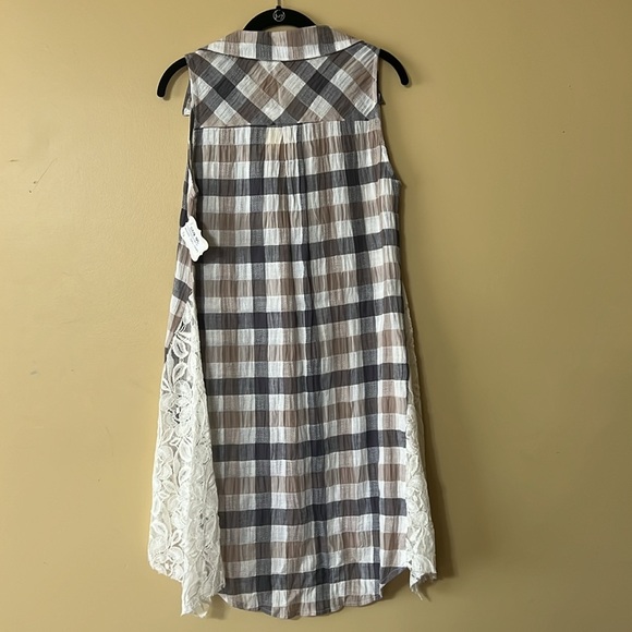 a’ reve Taupe Plaid Midi-Tunic with lace NWT - Picture 6 of 8